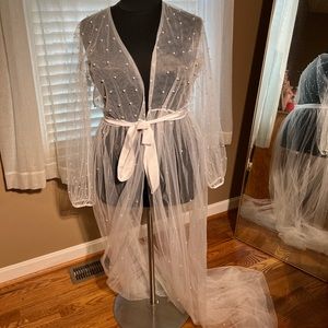 Sheer Pearl Plus Size Bridal Robe